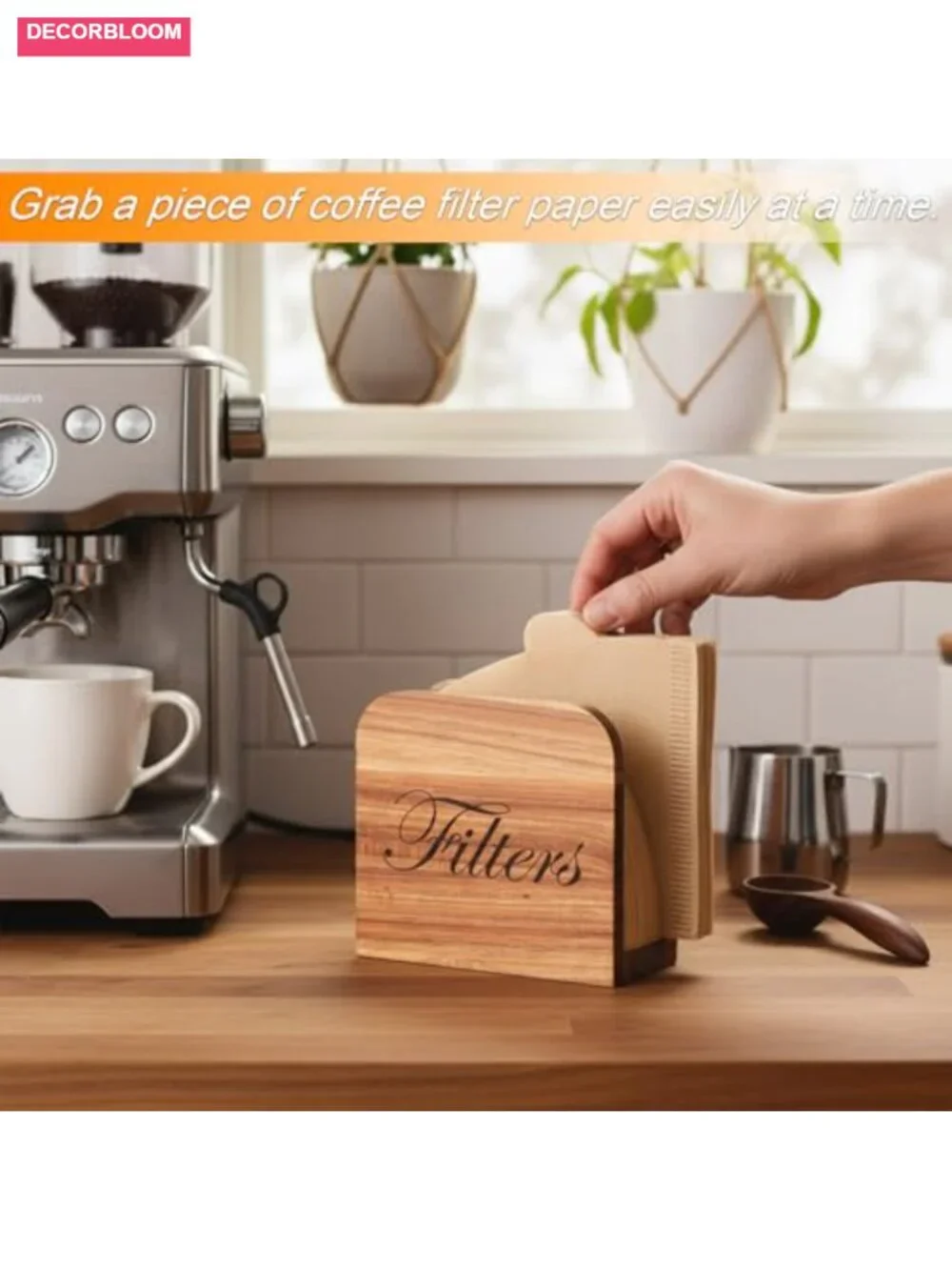 Wooden Coffee Filter Holder with Stand, Farmhouse Kitchen Counter Organizer,
